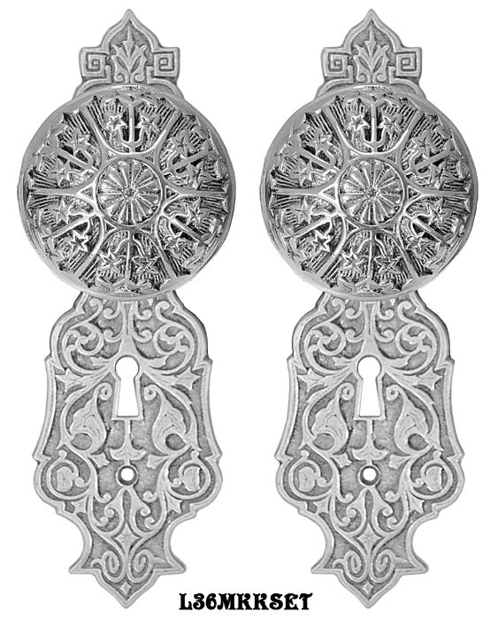 Eastlake Door Plate Set with Locking Keyed Mortise Nickel Plated