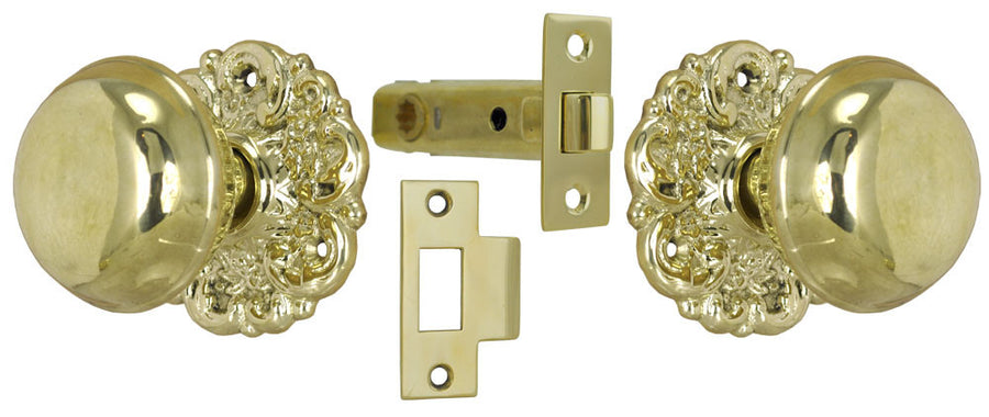 Solid Brass Floral Design Tubular Passage Door Set