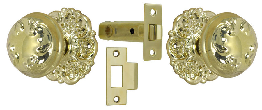 Solid Brass Floral Design Tubular Passage Door Set
