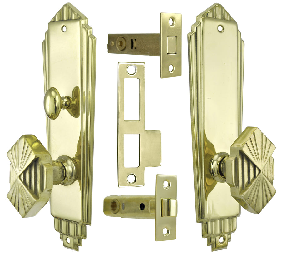 Art Deco Interior Privacy Door Set with Tubular Latch and Deadbolt (L51PTSET)