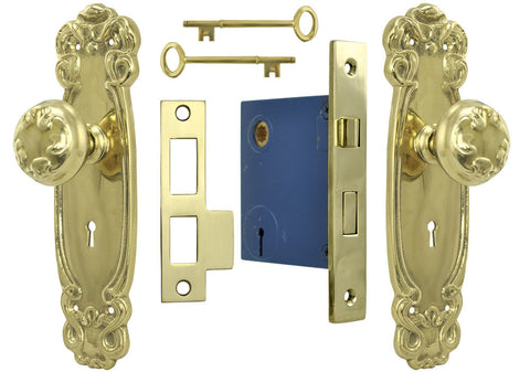 Art Nouveau Door Plate set with Locking Keyed Mortise