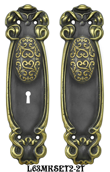 Art Nouveau Door Plate Set with Locking Keyed Mortise