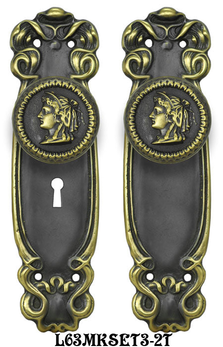 Art Nouveau Door Plate Set with Locking Keyed Mortise