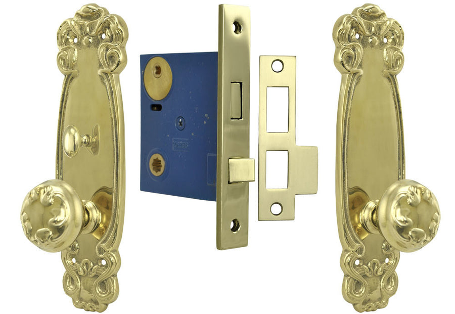 Art Nouveau Door Plate Set with Locking Turnlatch Mortise
