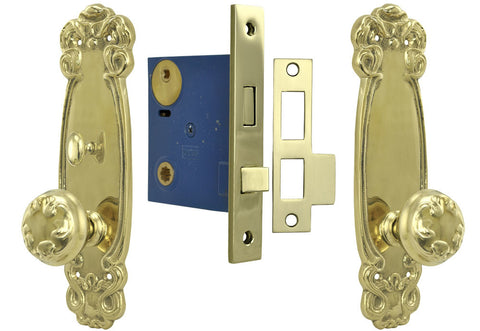 Art Nouveau Door Plate Set with Locking Turnlatch Mortise