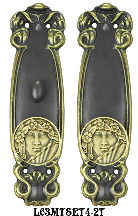 Art Nouveau Door Plate Set with Locking Turnlatch Mortise