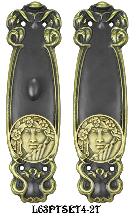 Art Nouveau Door Plate Passage Set with Locking Turnlatch