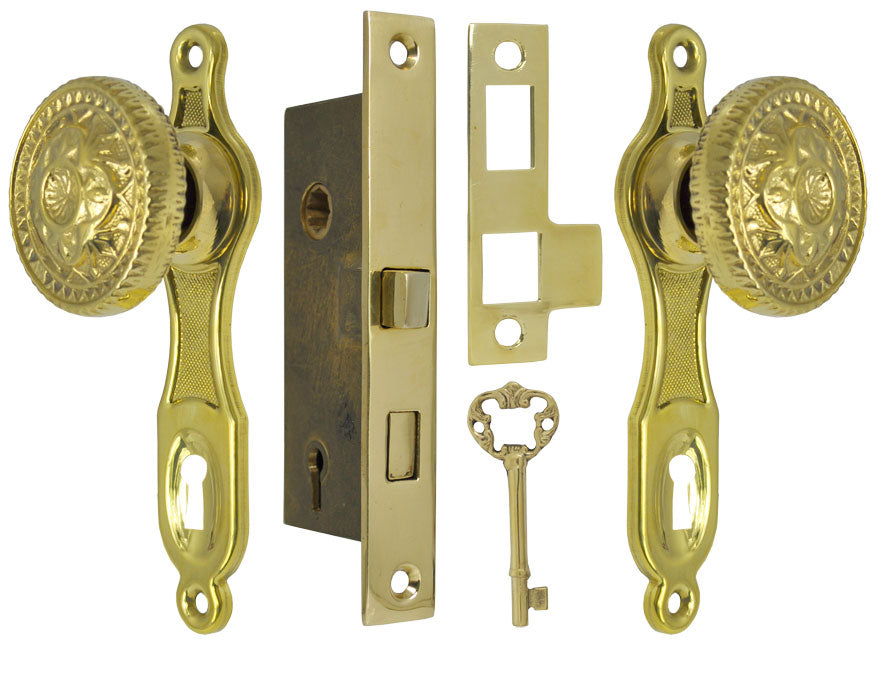 Narrow Backset French Door Set with Fancy Victorian Knobs