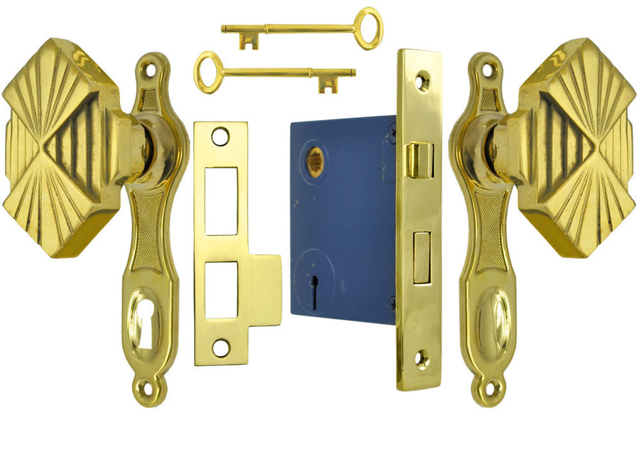 Art Deco Style Small Door Plate Interior Privacy Set Complete