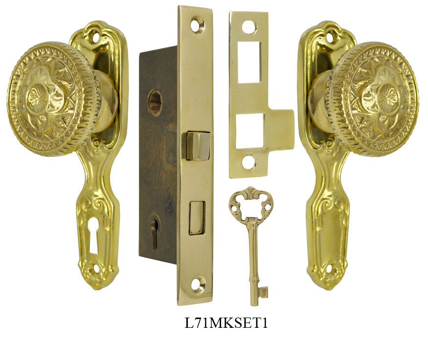Narrow Backset French Door Set with Fancy Victorian Knob