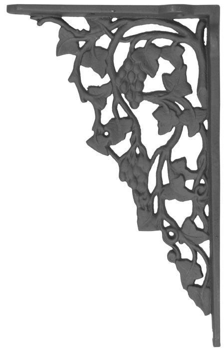 Matte Black Cast Iron Grape & Leaf Design Large Shelf Bracket