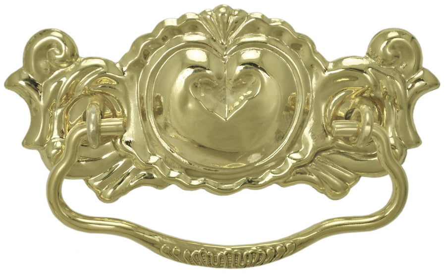 Victorian Stamped Brass Heart Motif Handle 3" Boring