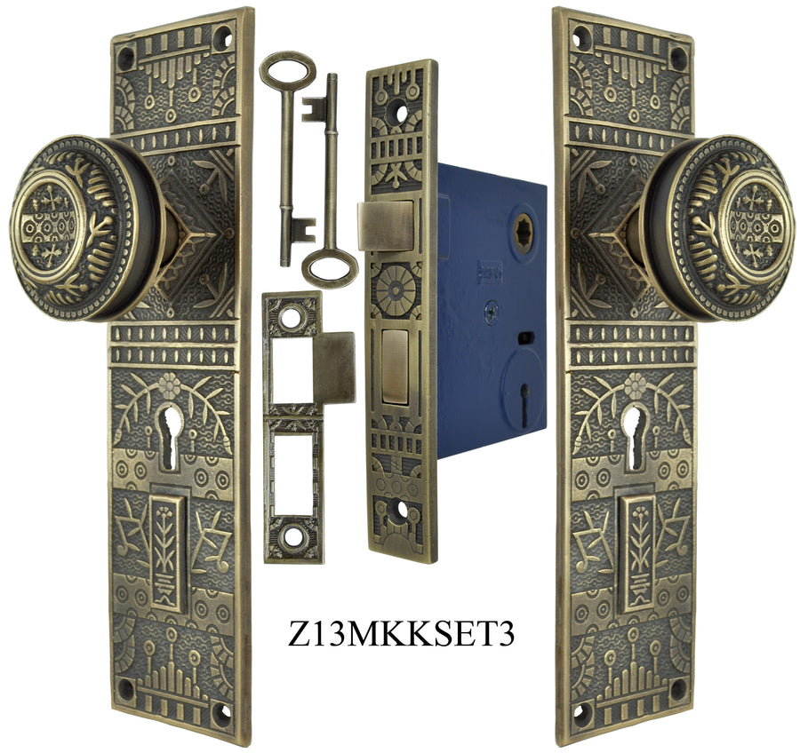 Windsor Pattern Door Plate Set with Locking Keyed Mortise