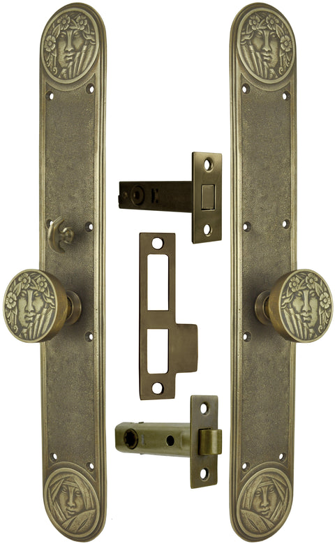 Art Nouveau Recreated Lady Face Passage Set with Locking Turnlatch