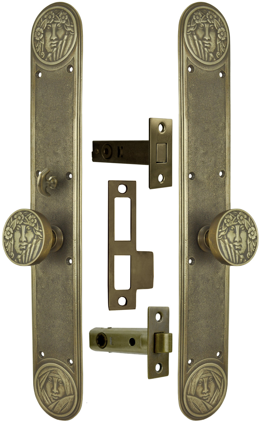 Art Nouveau Recreated Lady Face Passage Set with Locking Turnlatch