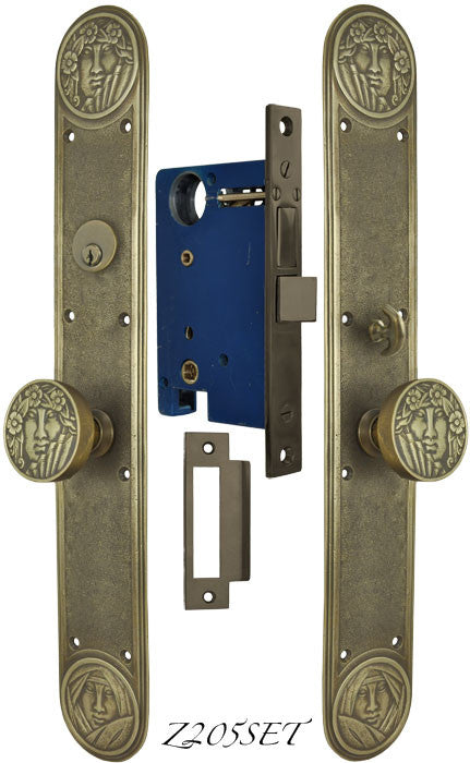 Art Nouveau Recreated Lady Face Entry Door Plate Set