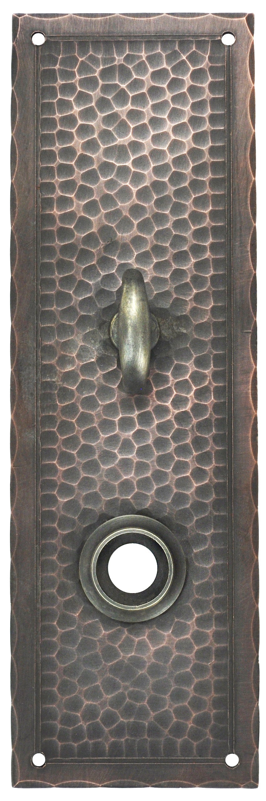 Arts & Crafts Hammered Copper Turnlatch Door Plate Field Pattern 8" Tall