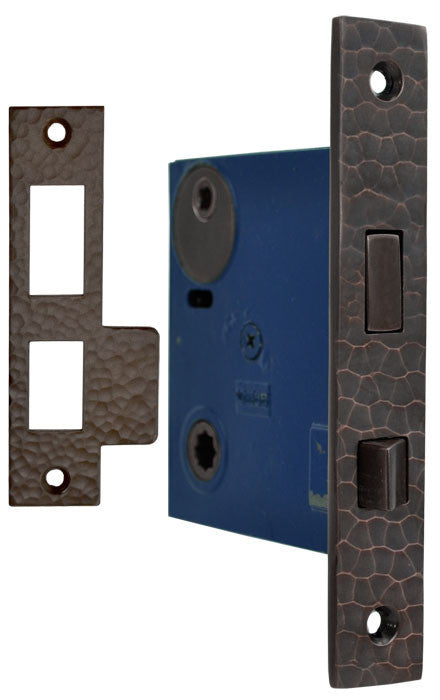 Arts & Crafts Hammered Copper 2 5/8" Backset Mortise Lock- Turnlatch Function