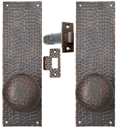 Arts & Crafts Hammered Copper Door Plate Tubular Low Knob Passage Set