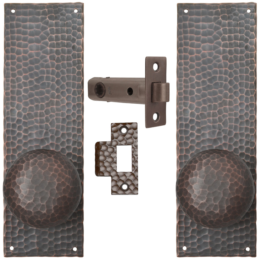 Arts & Crafts Hammered Copper Door Plate Tubular Passage Set