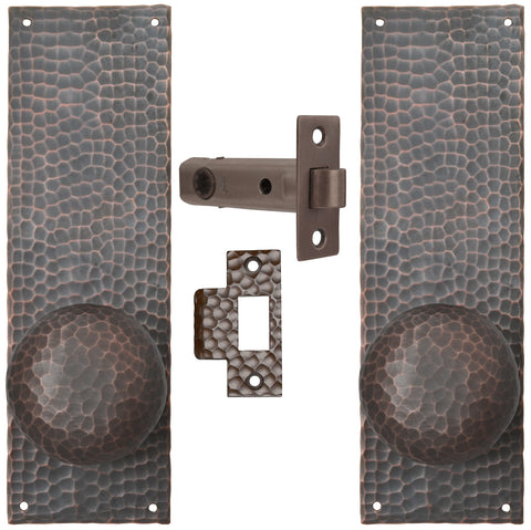 Arts & Crafts Hammered Copper Door Plate Tubular Passage Set