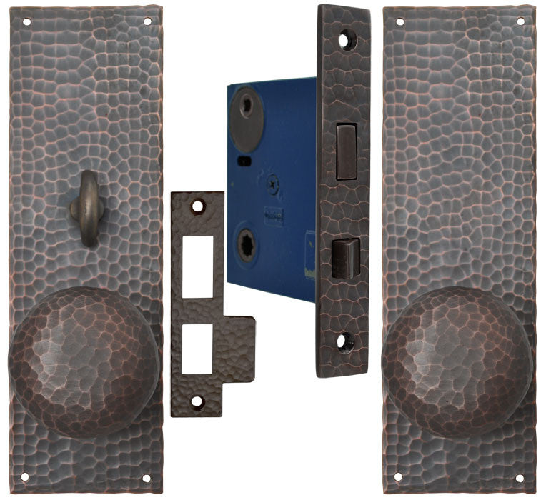 Arts & Crafts Hammered Copper Door Plate Locking Turnlatch Mortise
