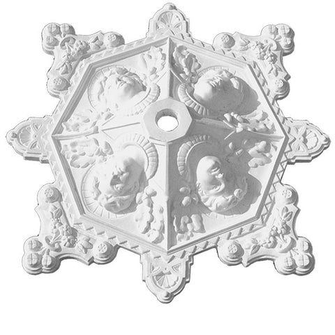 Recreated Victorian Female Faces & Flowers Plaster Ceiling Medallion 35" Diameter