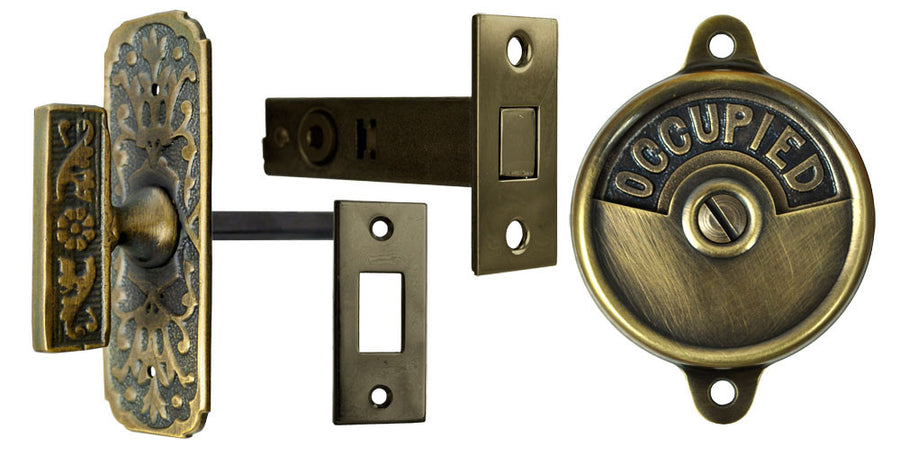 Occupied/Open Bathroom Privacy Latch with Narrow Victorian Turnlatch