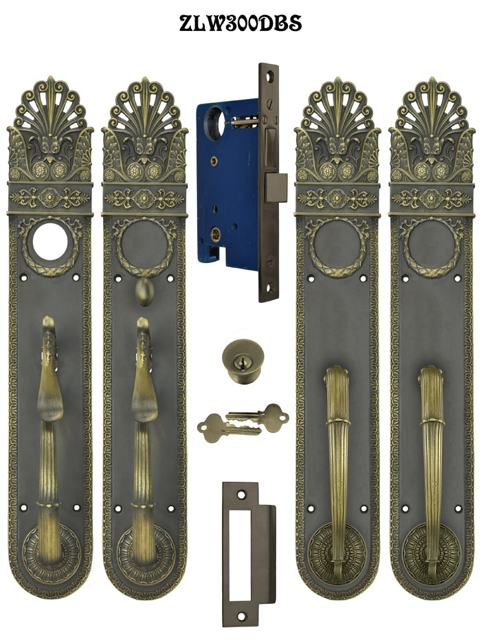 Art Nouveau Pierced Entry Double or French Door Set Locking Mortise