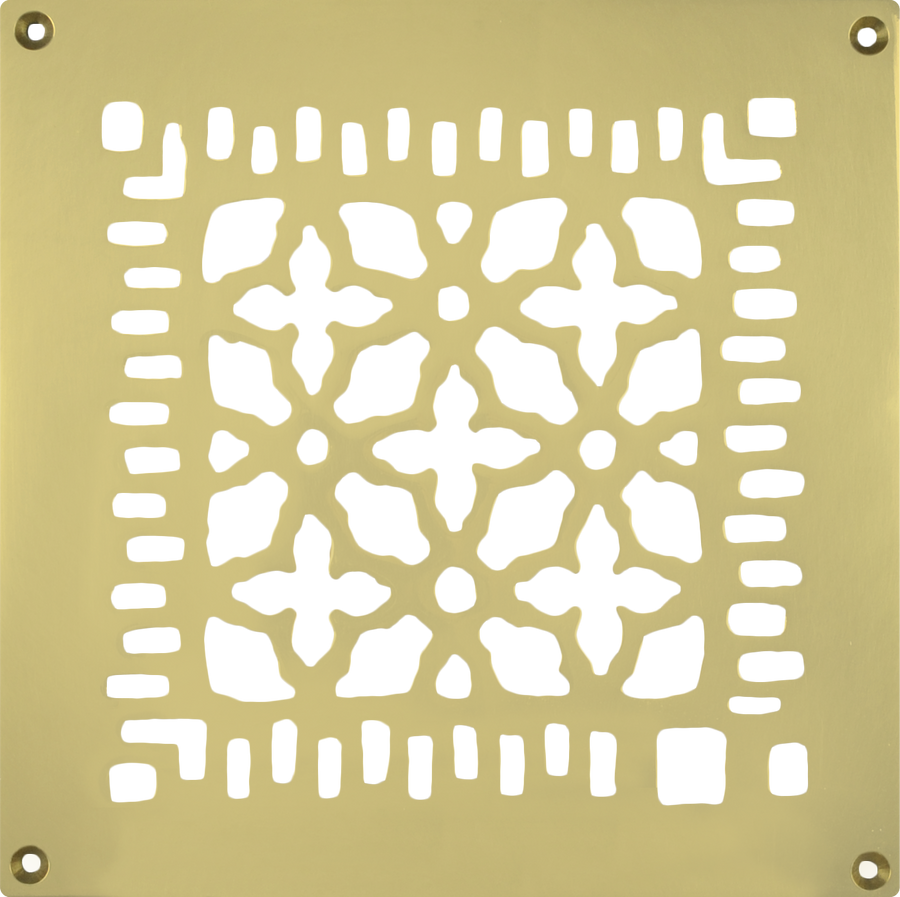 Brass Grille Vent Register for Floor Wall or Ceiling: IS 8" X 8"; Oa 10" X 10"