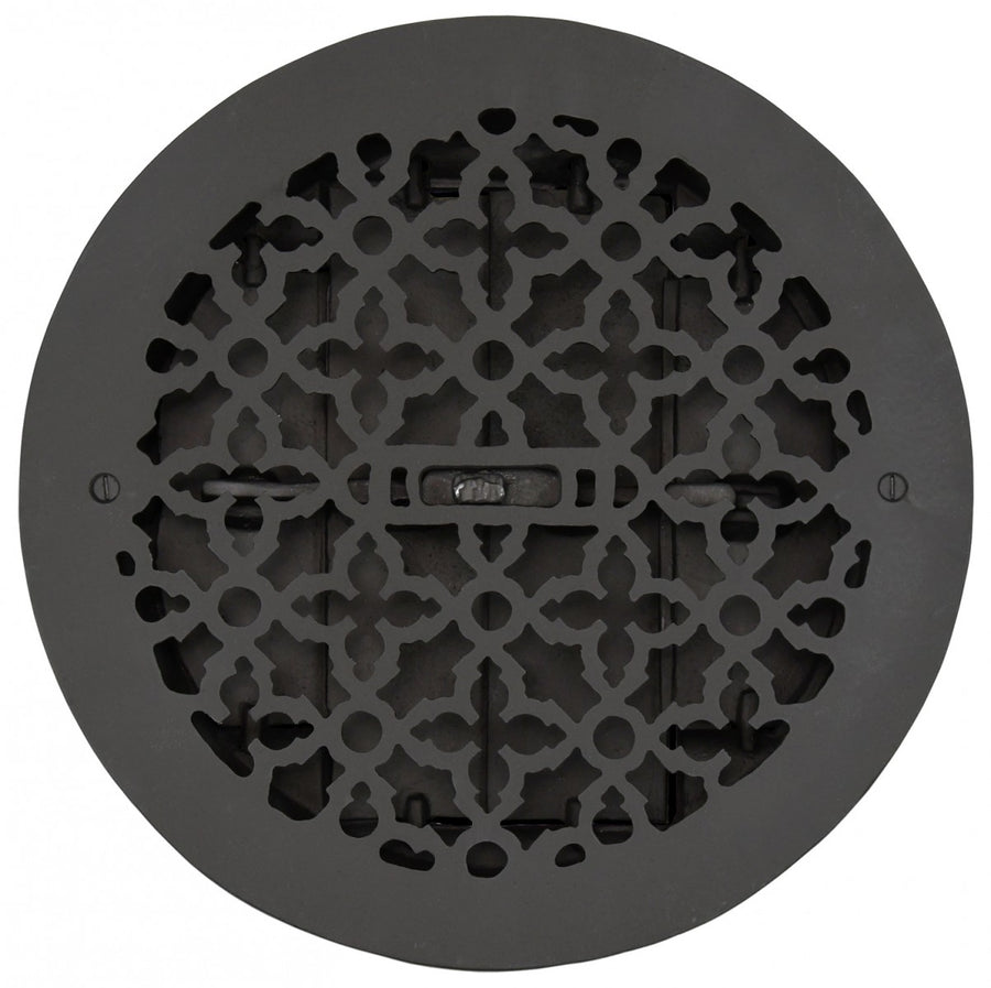 Cast Iron Round Floor, Ceiling, or Wall Grates for Air or Heat Vent. Register Cover With Damper, 12" Hole Size, 14" Overall Diameter