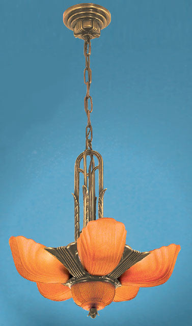 Art Deco Ceiling Lighting Chandeliers Slip Shade Markel With 6 Amber Shades