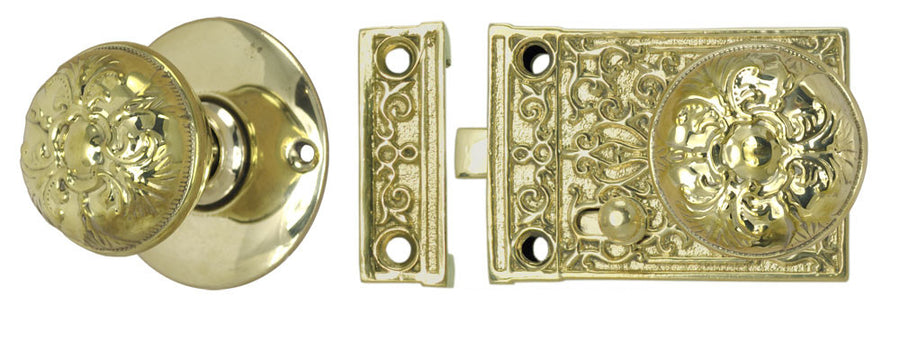 Solid Brass Victorian Surface Lock Passage Door Set