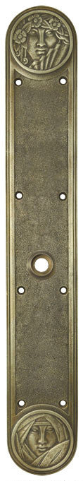 R&E Recreated Art Nouveau Lady Face Low Knob Door Plate 17 3/8" Tall