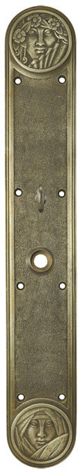R&E Recreated Art Nouveau Lady Face Door Plate With Turnlatch 17 3/8" Tall