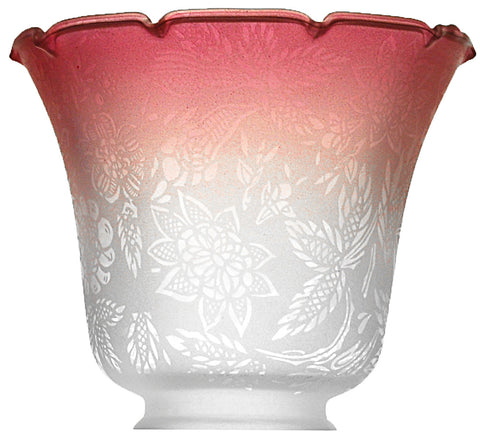 Glass Shade Recreated Etched Floral Design Electric Glass Shade 2 1/4" Fitter Ruby Tipped