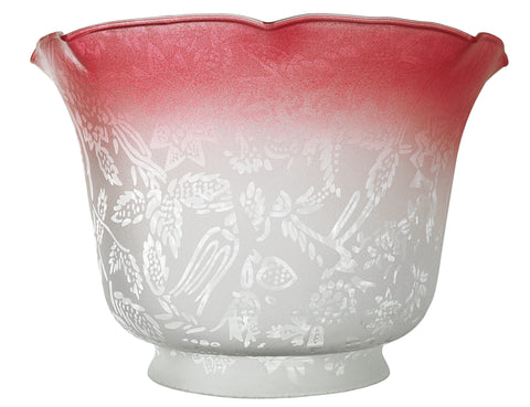 Etched Floral Design Glass Gas Shade 4" Fitter Ruby Tipped