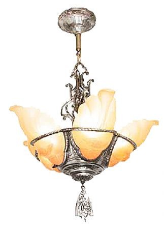Art Deco Lighting Fixtures Chandeliers 5 Light Devon Series Slip Shade Style