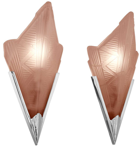 Pair of Genuine Antique Vianne Patterned Pink Art Deco Slip Shades in Recreated Sconce Fixtures (13-PPG)