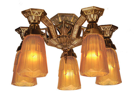 Art Deco Flush Mount Close Ceiling Lighting 5 Light by Lincoln