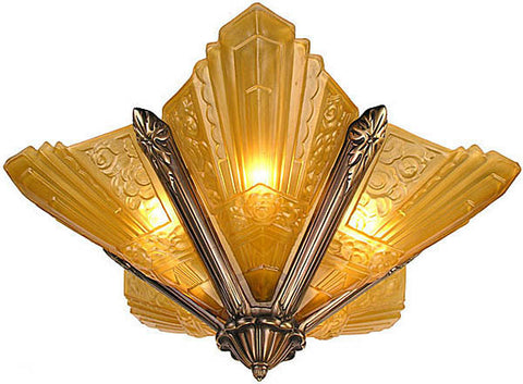 Art Deco Chandeliers Lighting Flush Mount Marseilles Series in Polished Brass