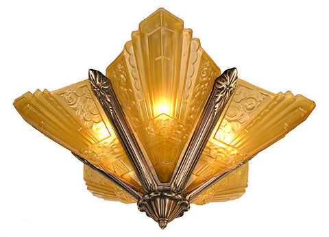 Art Deco Lighting Flush Fixtures French Slip Shade Marseilles Series Chandelier in Antique Brass Finish