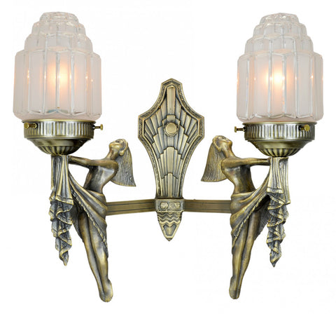 Art Deco Two-Arm Solid Brass Figural Wall Sconce (208-ES-DK)