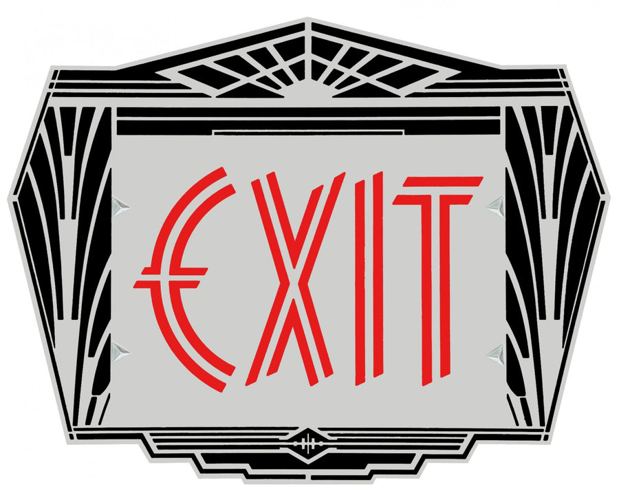 Special New York (and others) Fancy Art Deco Aluminum Face, Red 8" Words, Exit Sign