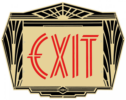 Special New York (and others) Fancy Art Deco Brass Face, Red 8" Words, Exit Sign
