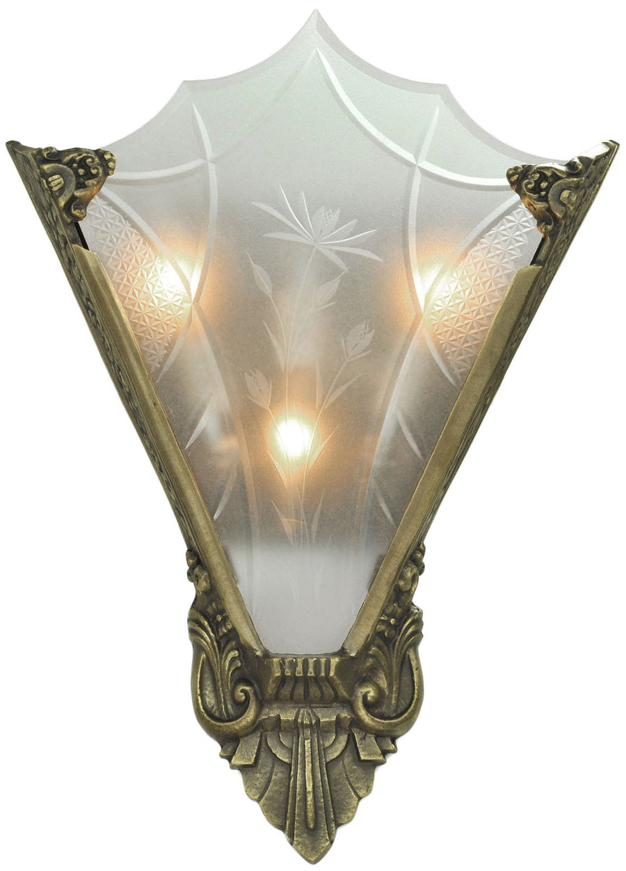 Art Deco Cut Glass and Bronze Sconce