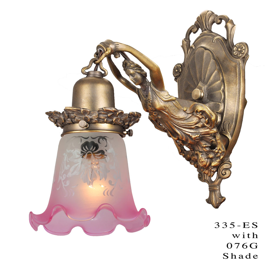 Reproduction Figural Victorian Figural Sconce in an Antique Brass Finish