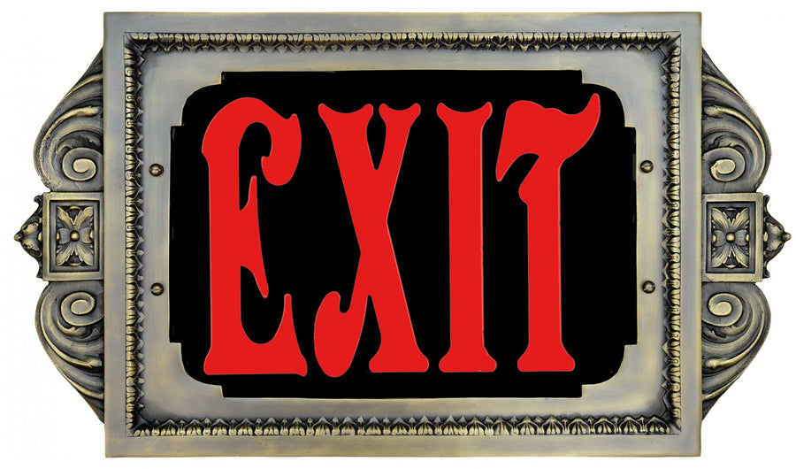 420NY-BR Special New York (and others) Fancy 1920s era Brass Face, Red 8" Words, Exit Sign