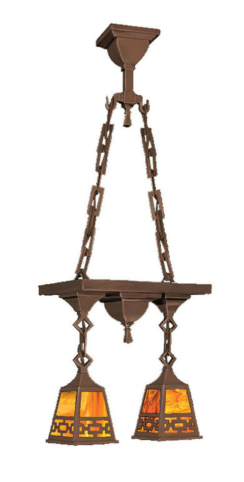 Mission 2 Light Chain Hung Pan Ceiling Pendant Light Chain Shade