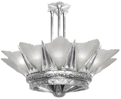 42" French Marseille 12 Light Art Deco Slip Shade Chandelier in White Metal (650-12L-ZNX)